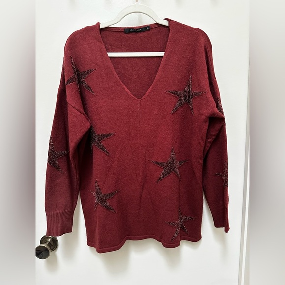 Lauren Vidal Burgundy Star Print V-Neck Sweater – XL - Picture 11 of 13